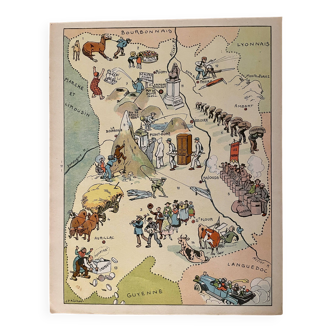 Vintage poster illustrated map of Auvergne 1945 - JP Pinchon