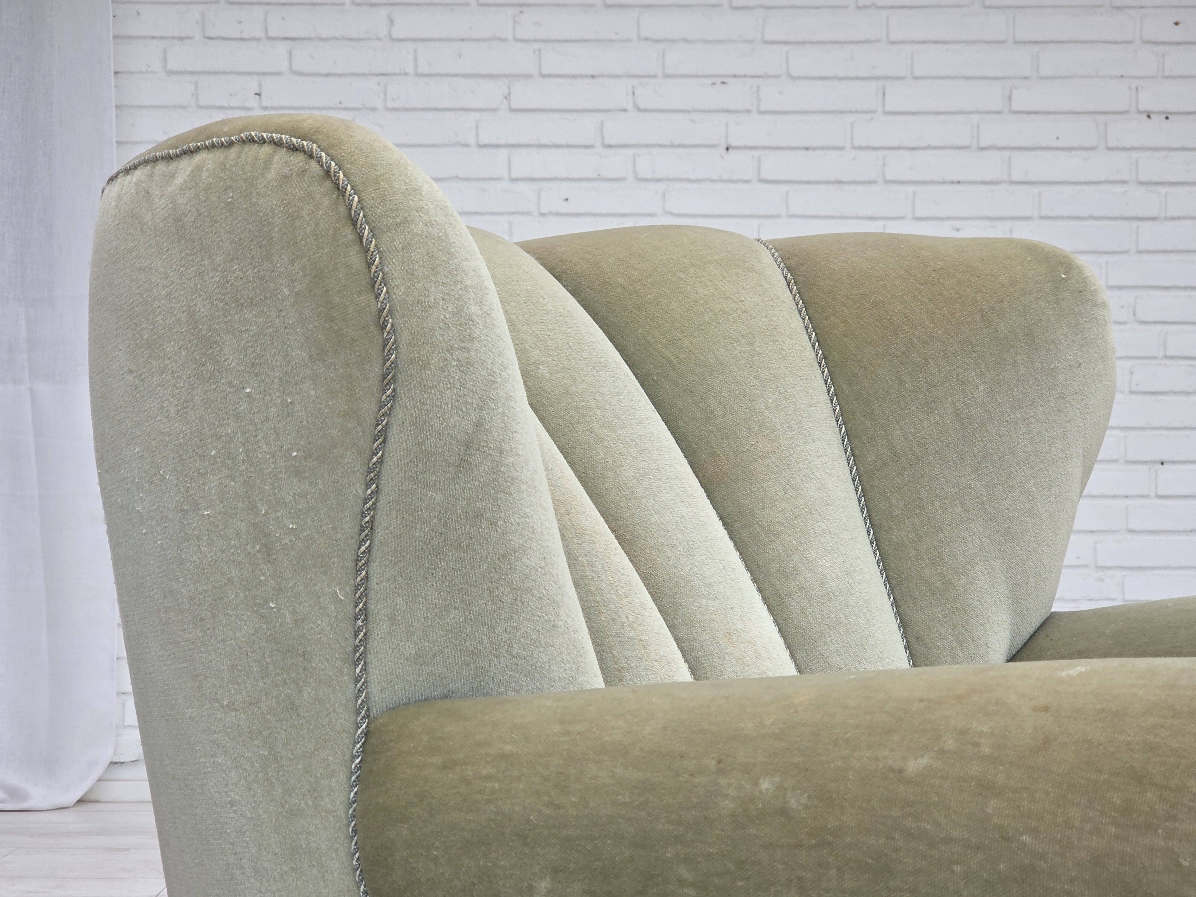 1970s, Danish relax armchair, light green furniture velour