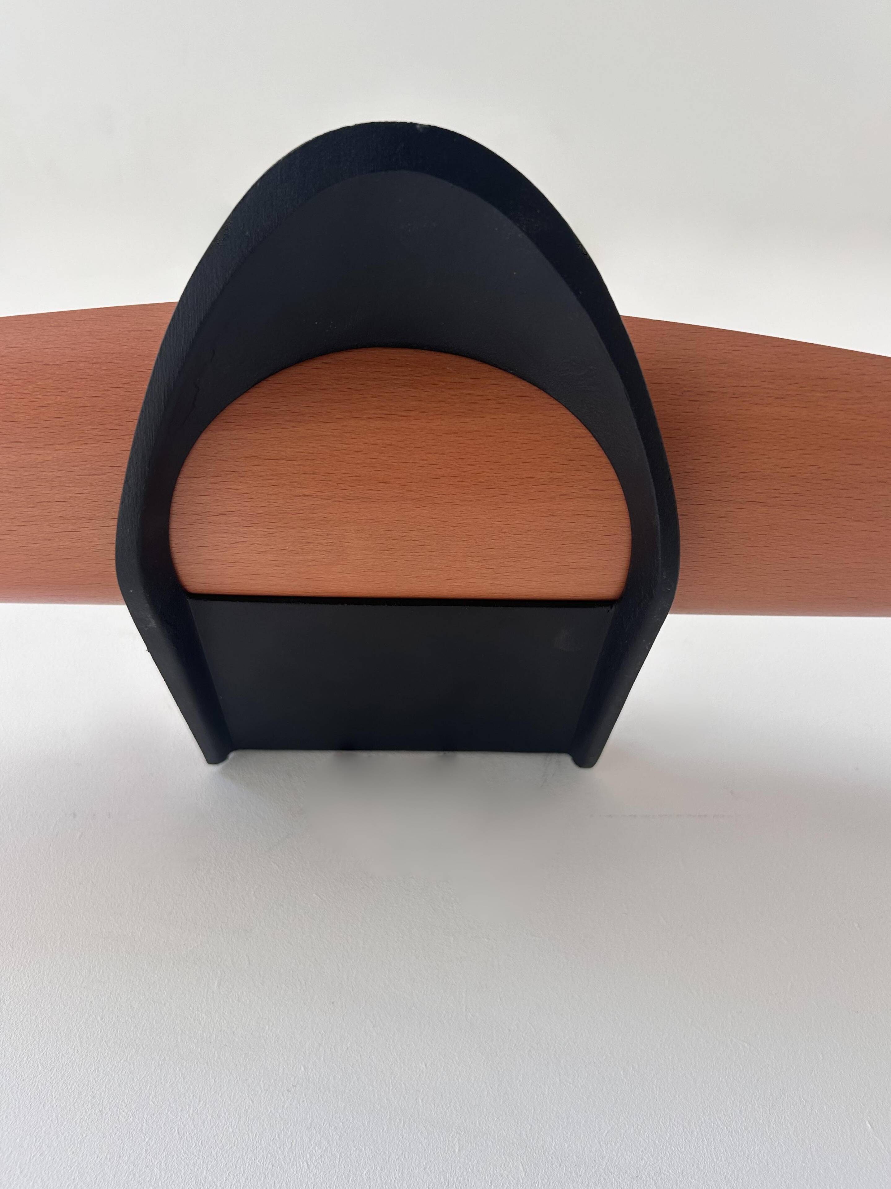 Vintage modernist wall lamp, black lacquered metal and wood, France 1980s