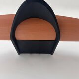 Vintage modernist wall lamp, black lacquered metal and wood, France 1980s