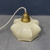 Suspension vintage en verre beige avec luminaire en laiton
