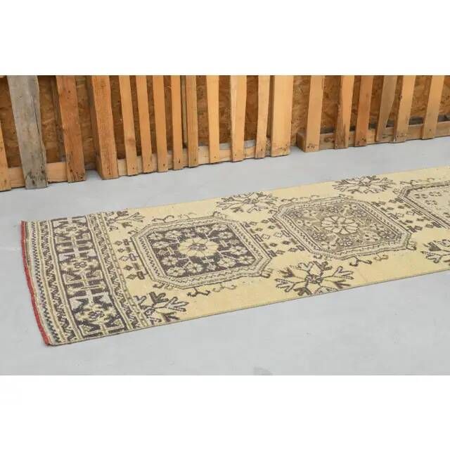 1970s Vintage Turkish Hand-Knotted Wool Cotton Orange Runner Rug 85x352
