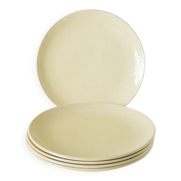 Lot de 5 assiettes à dessert, effet tissé, jaune beurre, Salins, 1950
