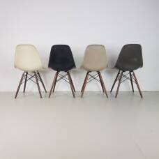 Eames Herman Miller DSW side chairs in monochrome - black / grey / greige / parchment