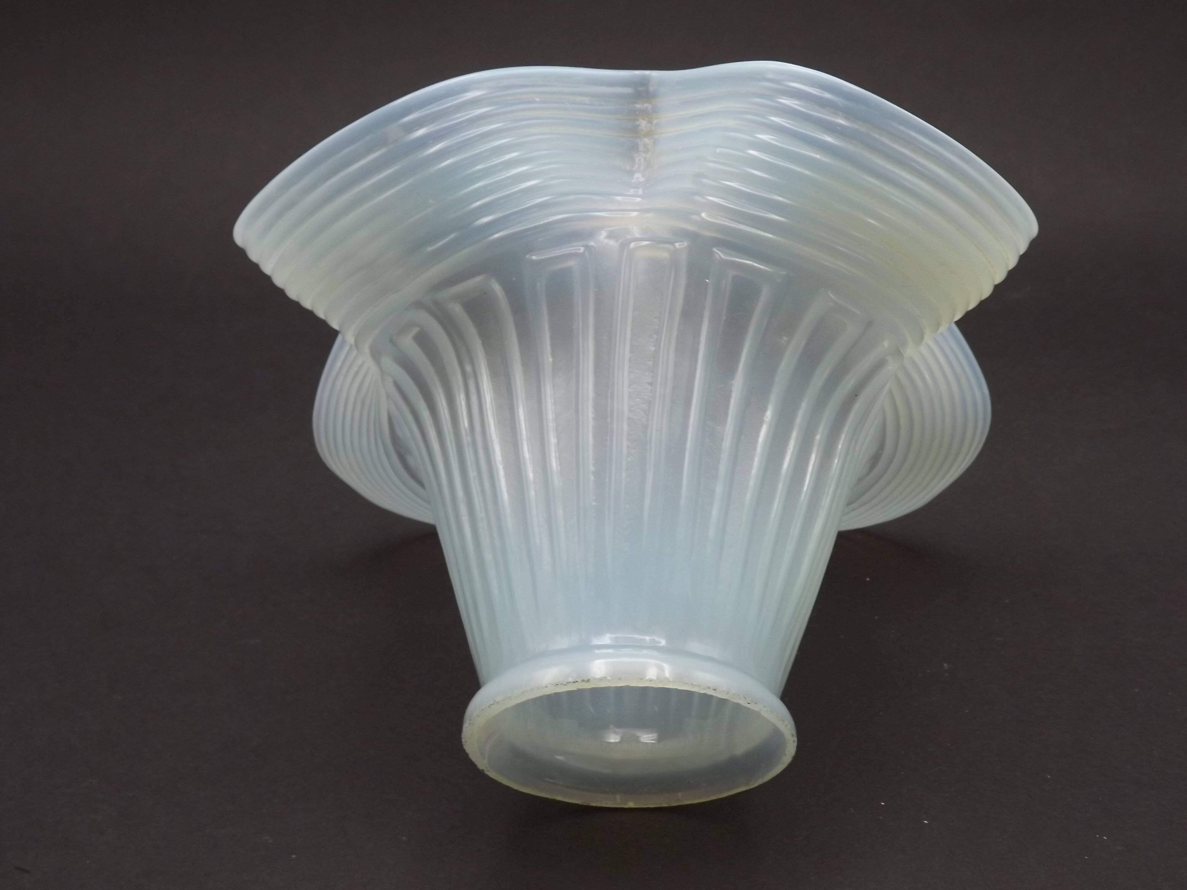French vintage pale blue opaque glass replacement shade with frilled edge.