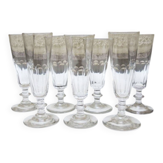 7 antique glass champagne flutes in Louis Philippe style