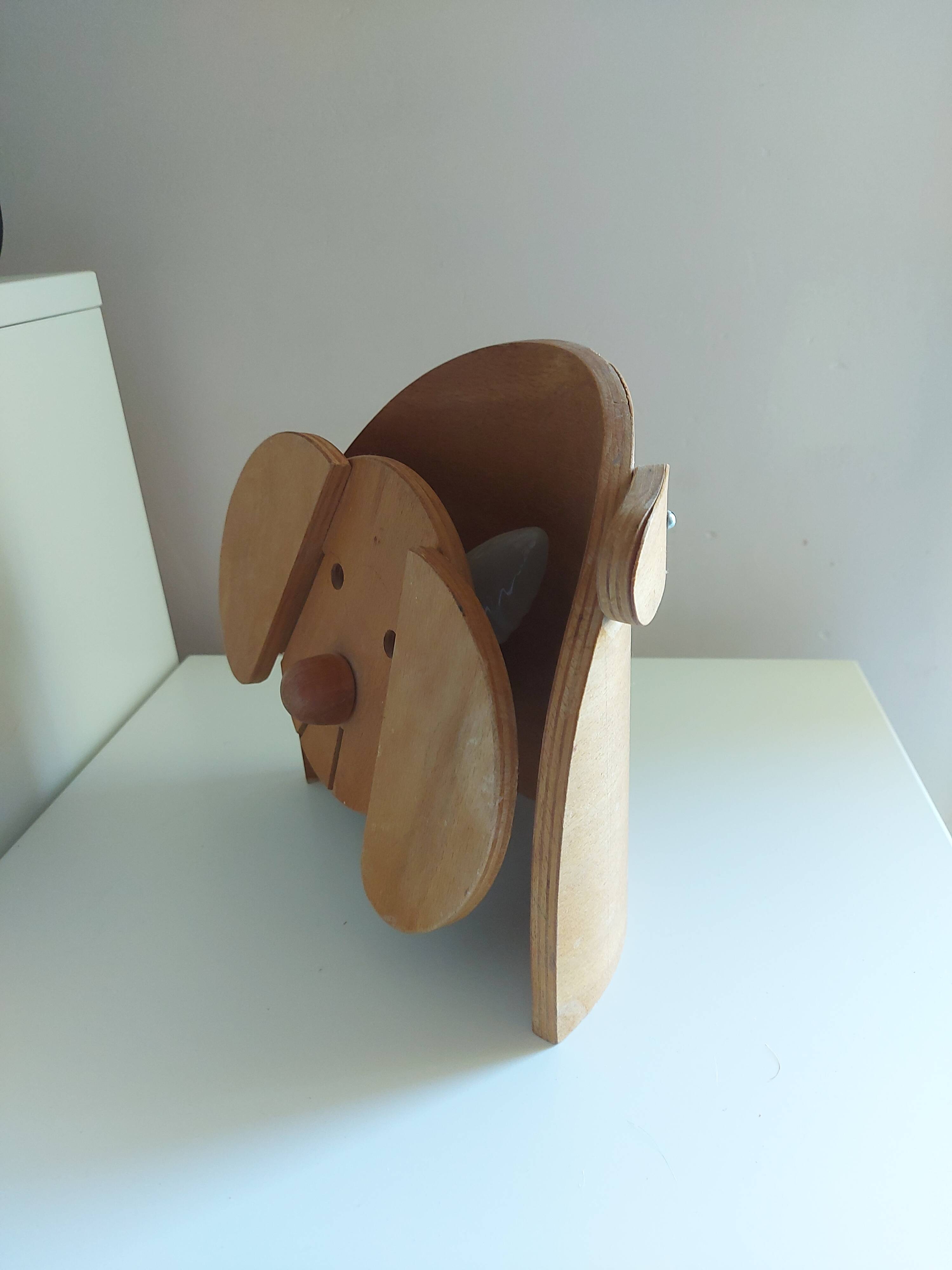 Vintage 80's wooden dog lamp, raison, france