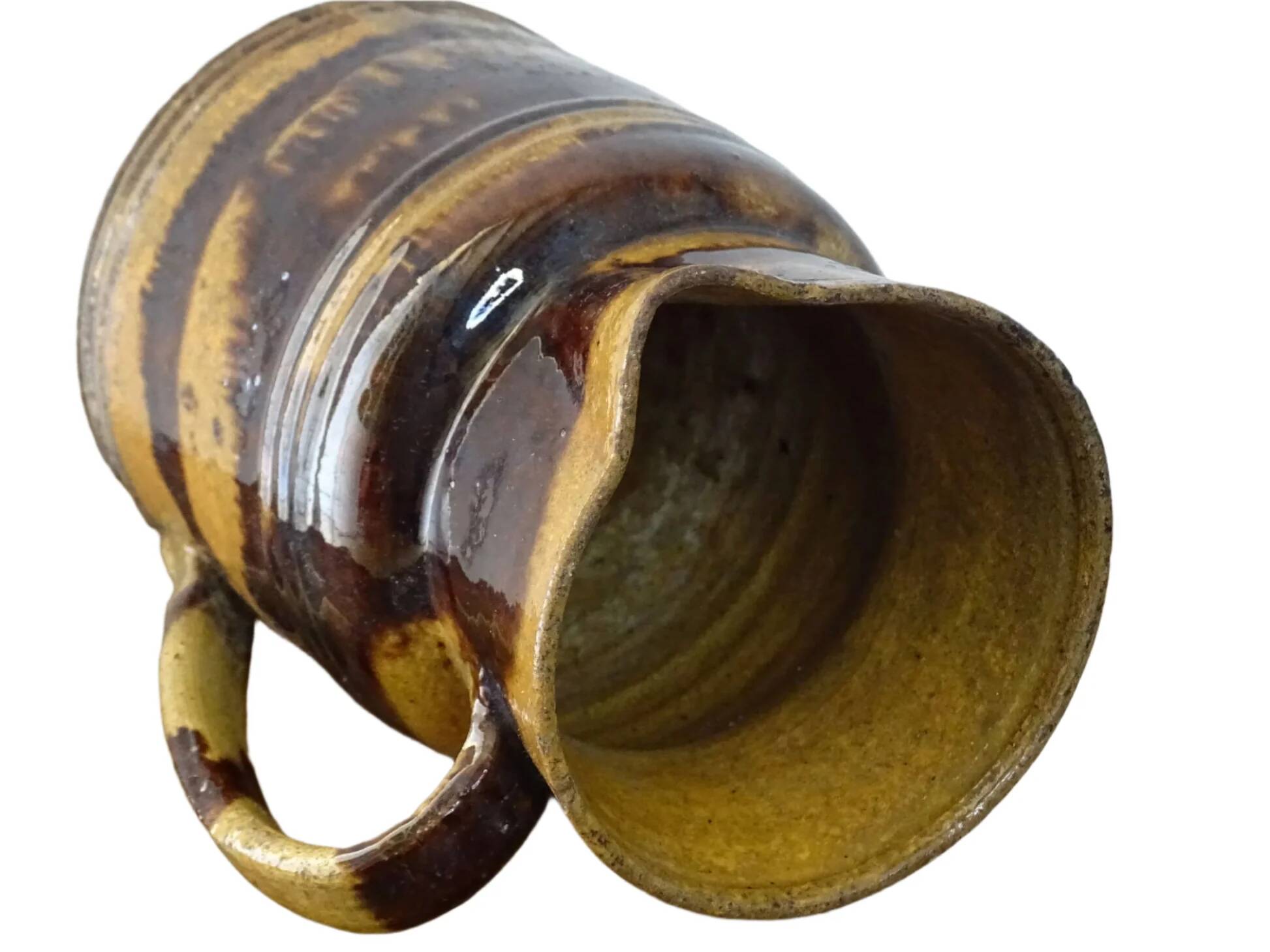 Cruche ancienne en céramique française de Dieulefit, à glace brune