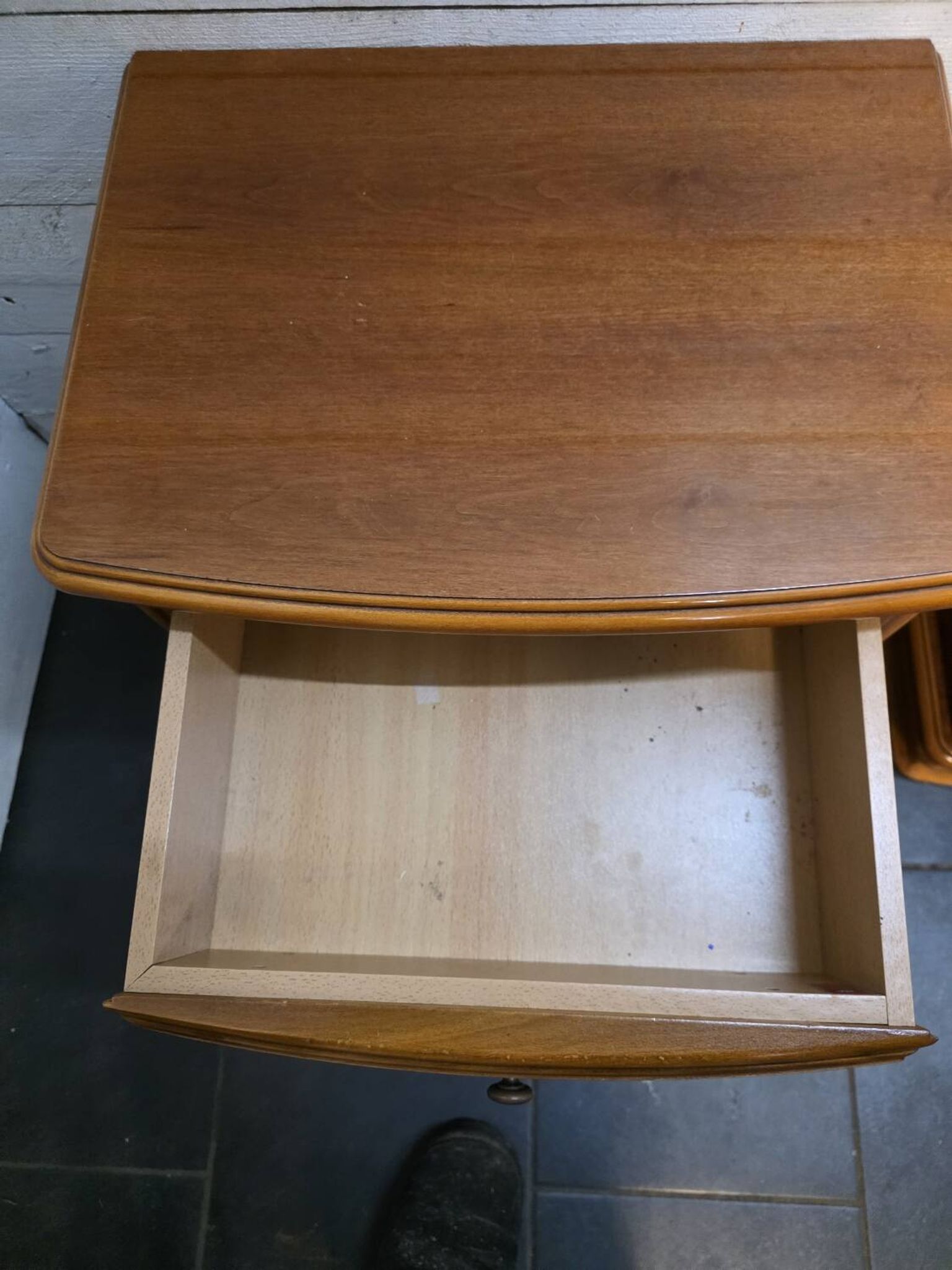 Pair of Louis Philippe style bedside tables in cherry wood.