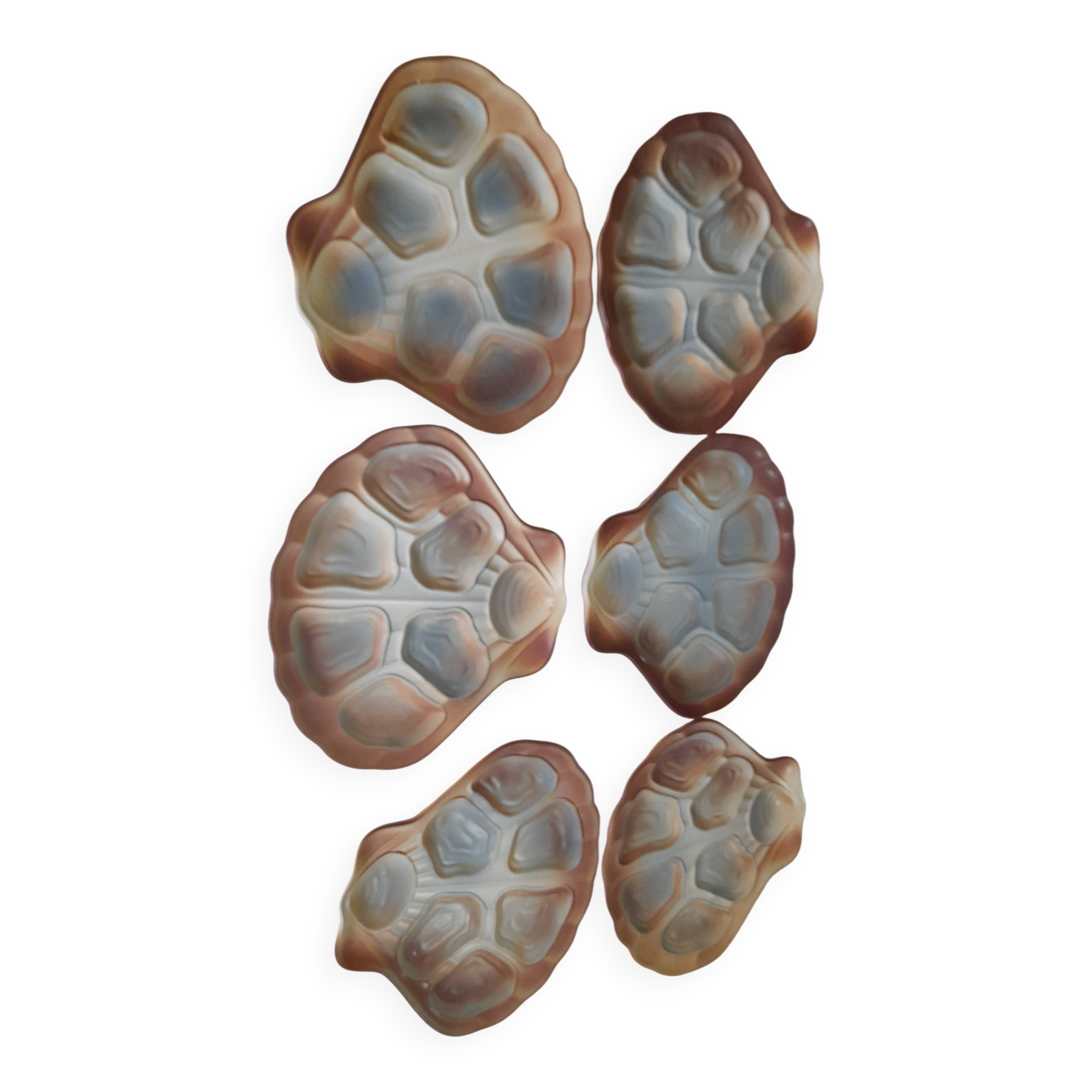 6 earthenware oyster plates from Salins, Pyla pattern