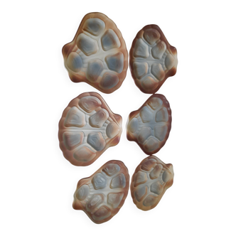 6 earthenware oyster plates from Salins, Pyla pattern