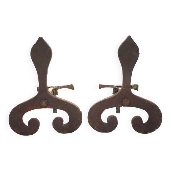 Chenets vintage, paire de chenets brutaliste, accessoire cheminée