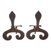 Vintage chenets, pair of brutalist chenets, fireplace accessory.