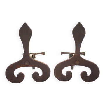 Vintage chenets, pair of brutalist chenets, fireplace accessory.