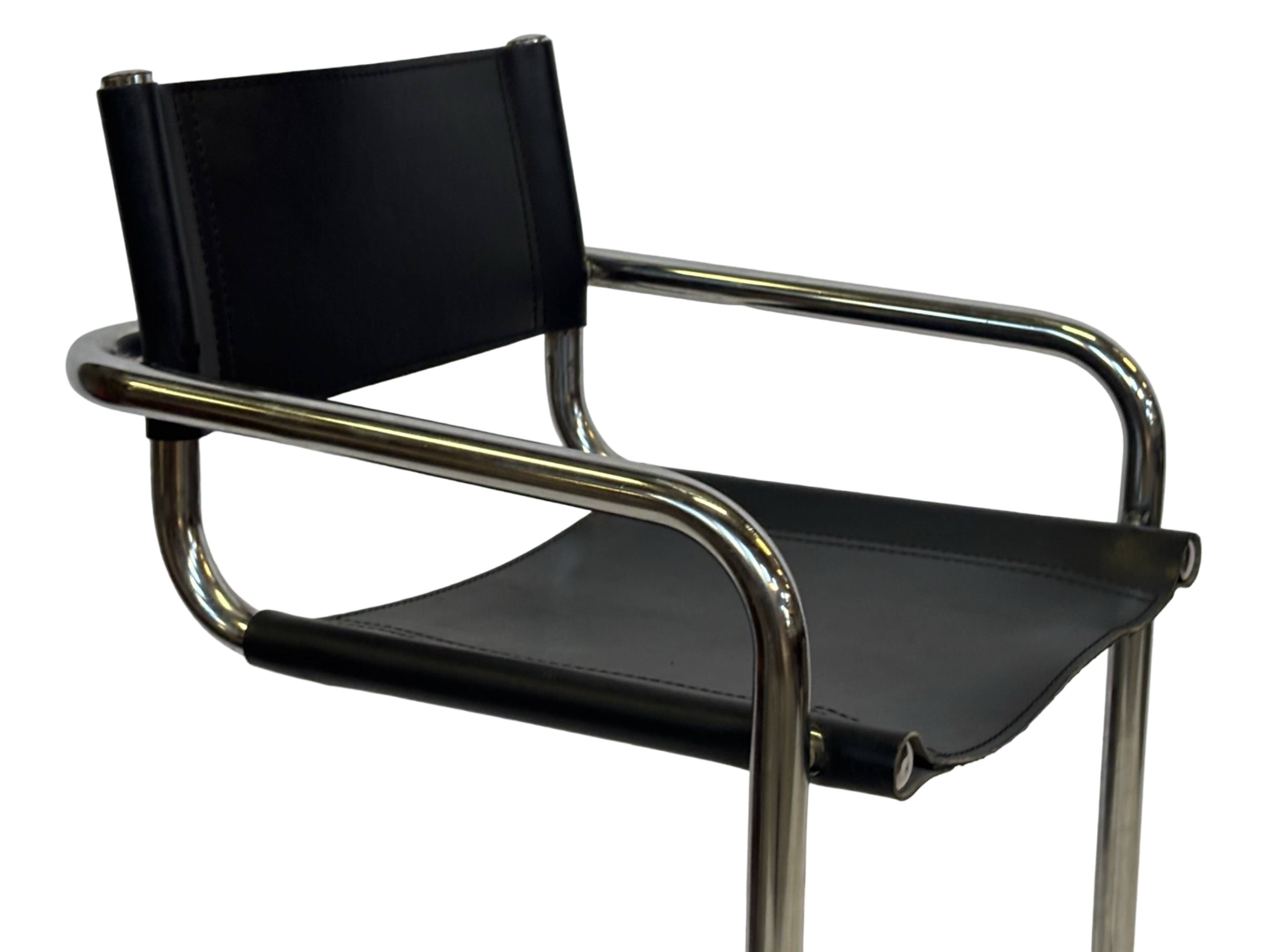 Tabouret de bar vintage en cuir noir et chrome, Italie