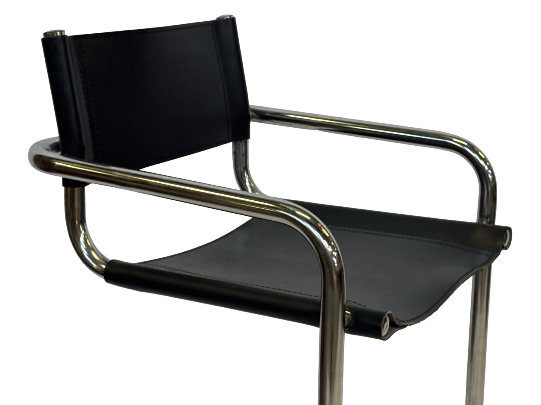 Tabouret de bar vintage en cuir noir et chrome, Italie