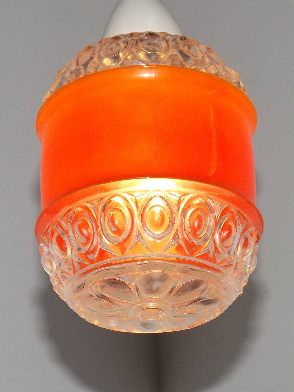 French vintage pendant light clear decorative glass shade with orange band 4449