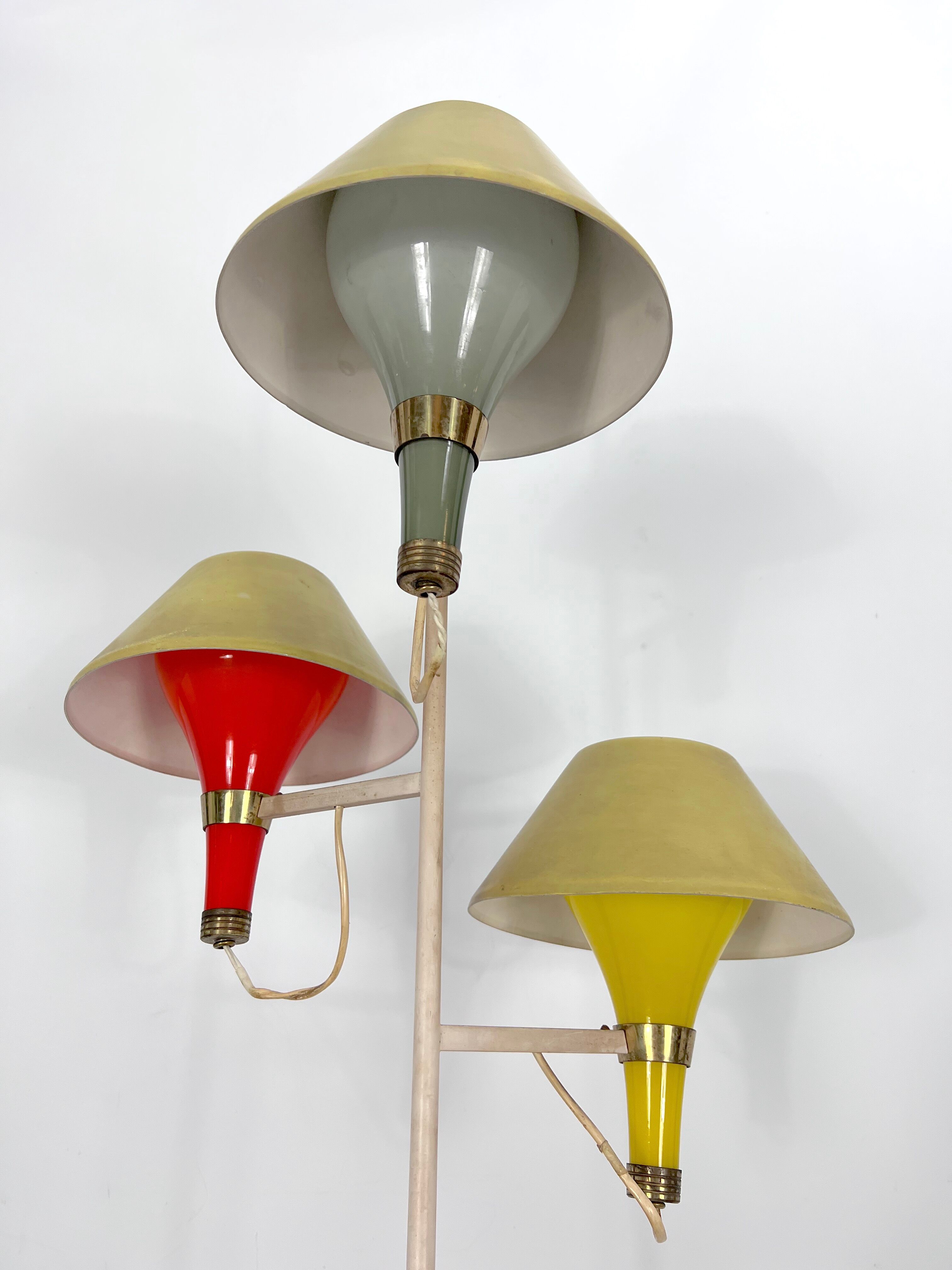 Mid-century Modern three arms floor lamp by Stilux Milano. Italy 1950s