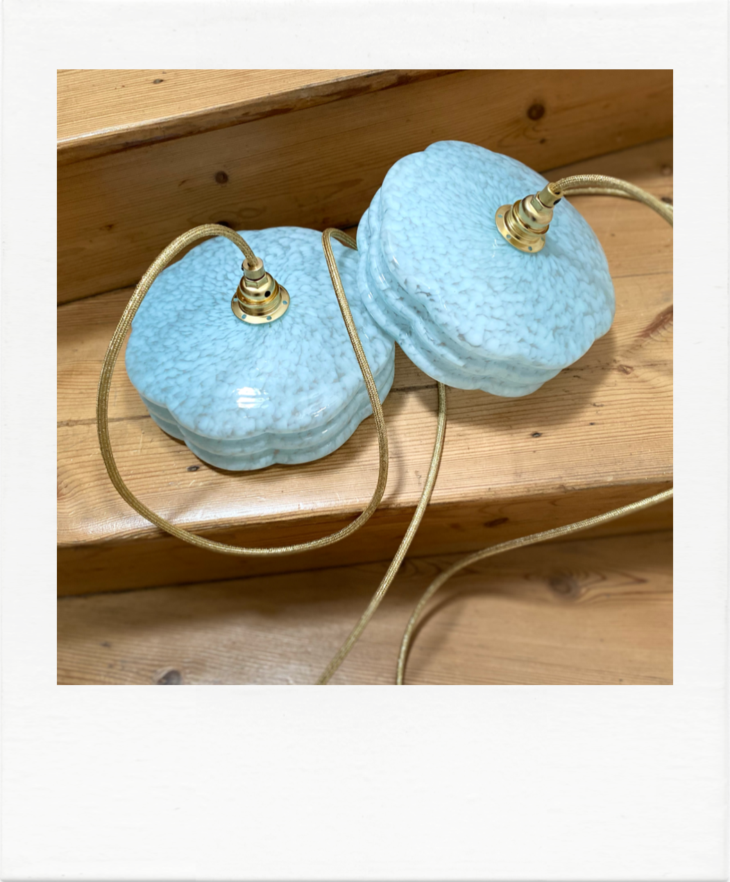 Pair of blue Clichy glass hanging lamps