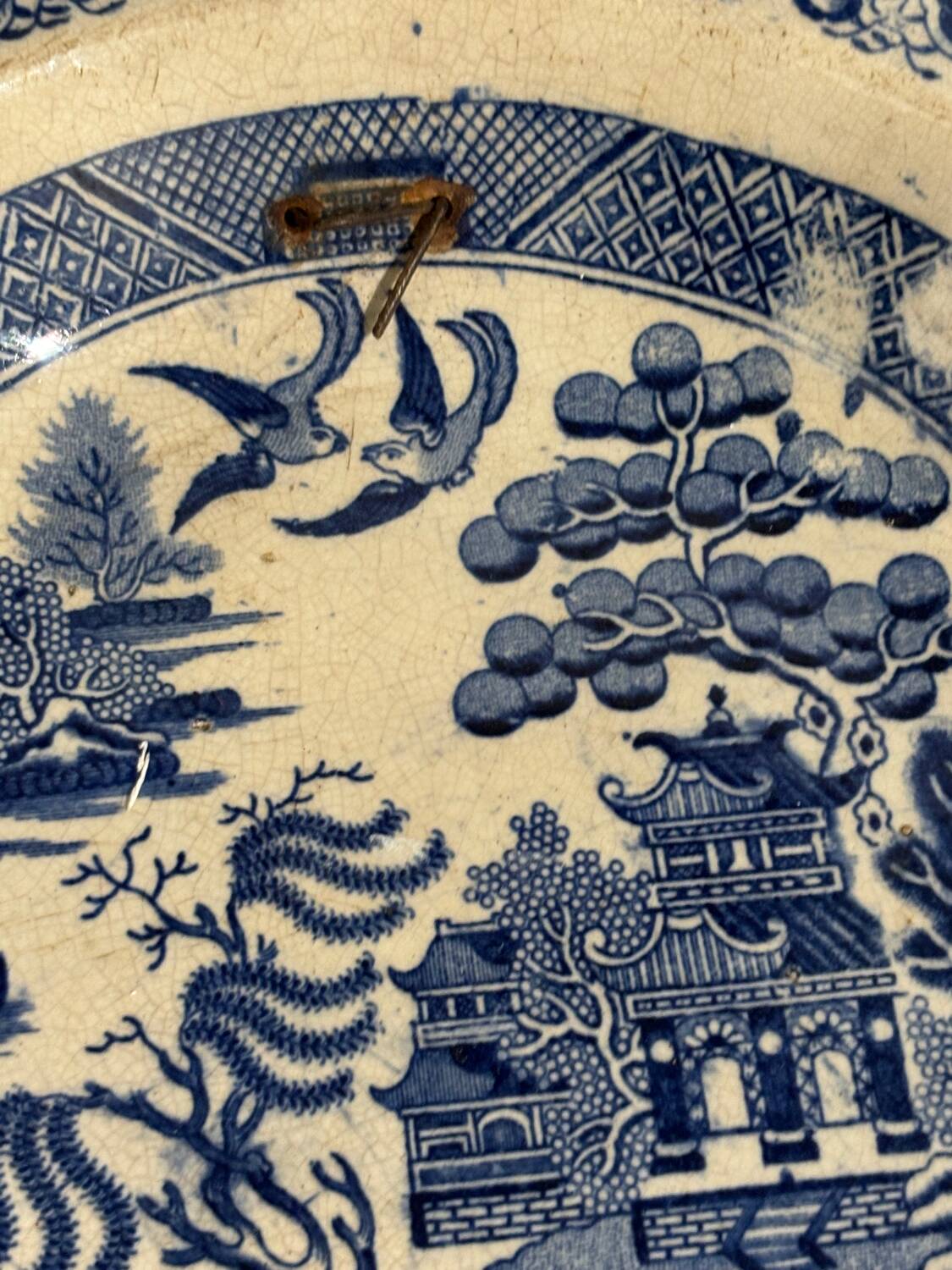 Antique Early Staffordshire Stone China Blue Willow Pattern Plate / Made in England