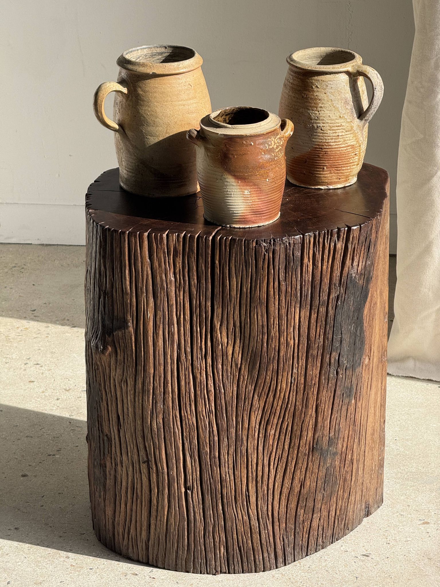Pot ovale en grès mat beige, 1 anse