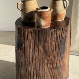 Large matte stoneware oval pot with beige handle H21 D12