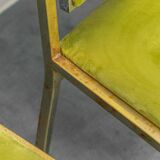 Set of 4 vintage metal and green velvet chairs, 1970s modernist