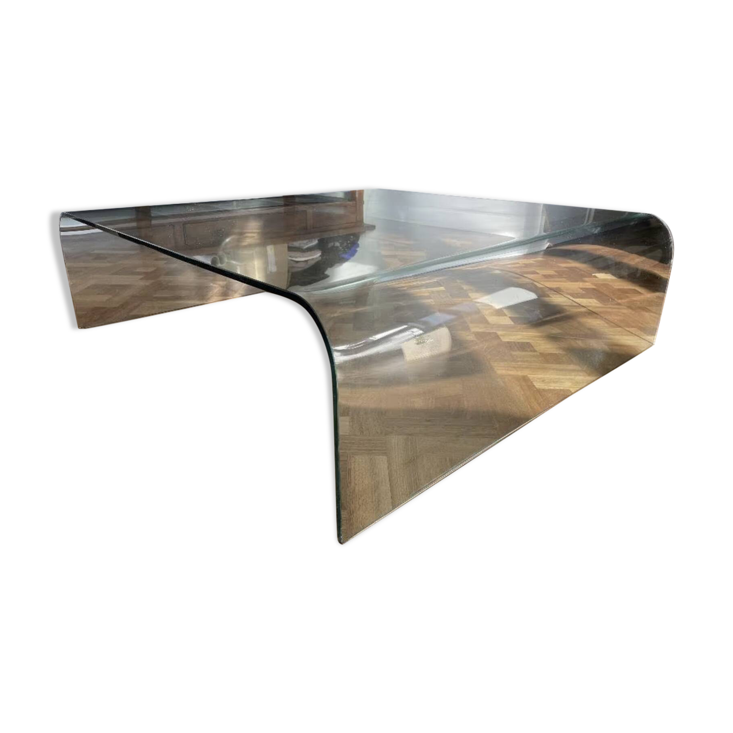 Large glass coffee table – fiam style, vintage