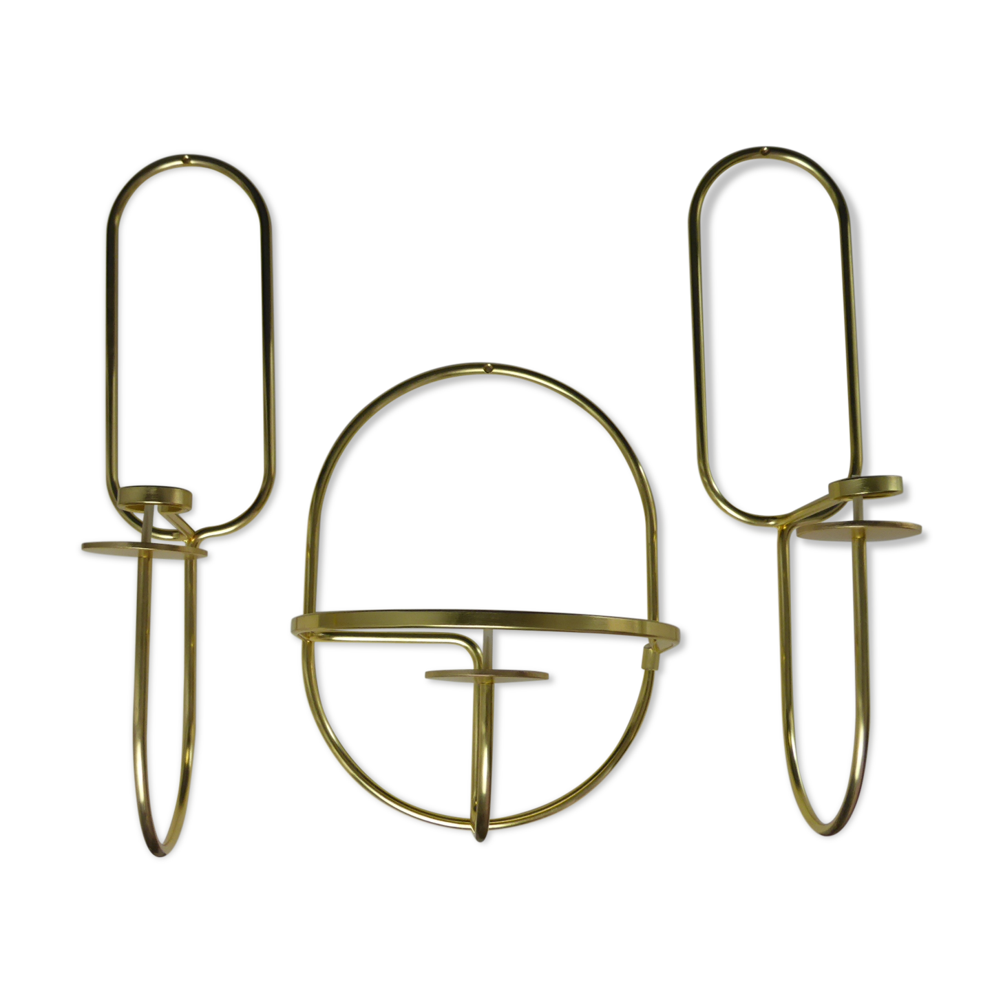 3 candle holders design sleek model, hanging in gold metal