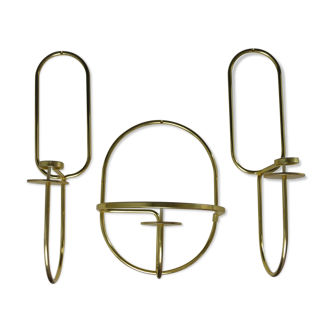 3 candle holders design sleek model, hanging in gold metal