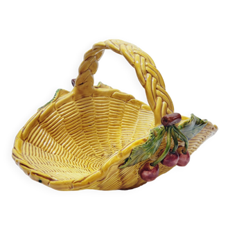 Old Braided Basket Cherries Ceramic Slip Majolica Le Vieux Vallauris