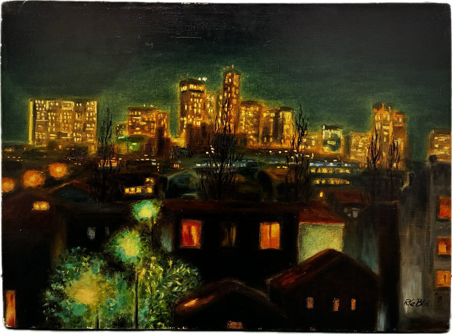 Painting La Défense 1990 signed René le Bastard