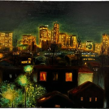 Painting La Défense 1990 signed René le Bastard