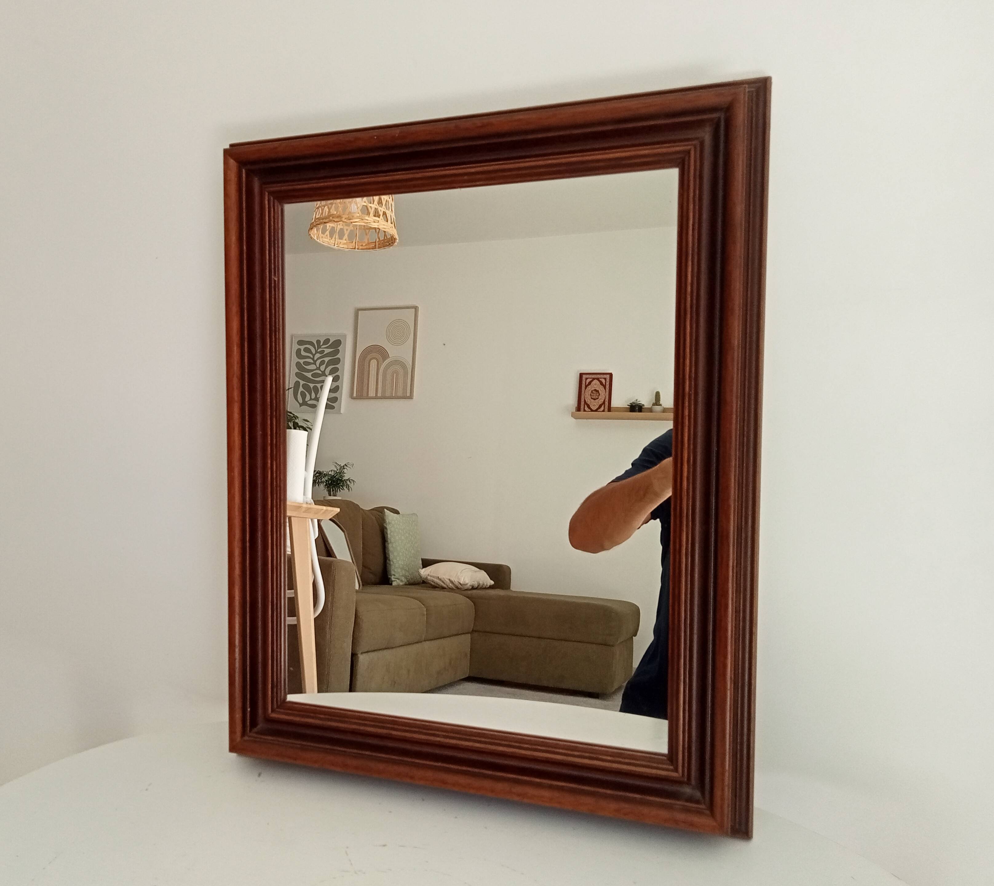 Miroir vintage en bois massif, années 60-70