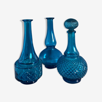 Set of 3 turquoise blue decanters
