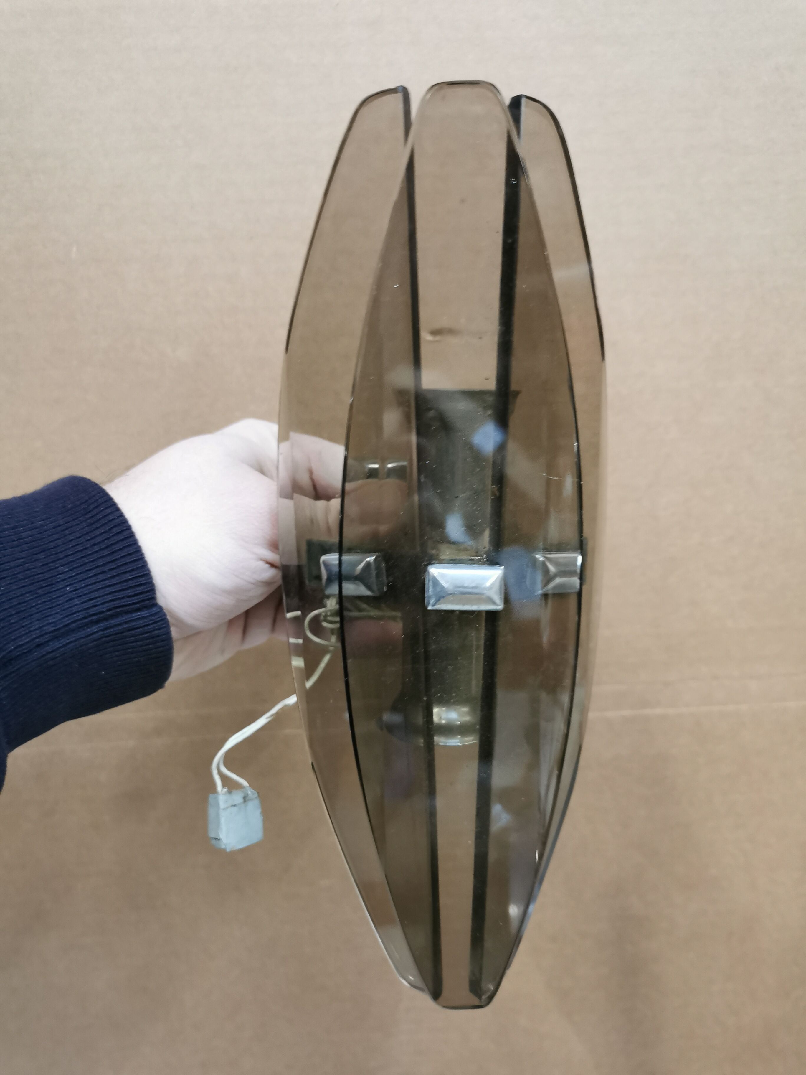 Vintage wall lamp in smoked glass design italy 70's