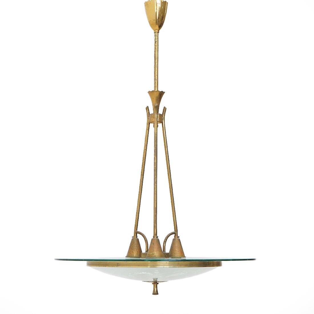 Brass and glass chandelier, 1950s