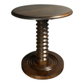 Table d'appoint en bois tourné brutaliste du milieu du siècle, style Charles Dudouyt, années 1950.