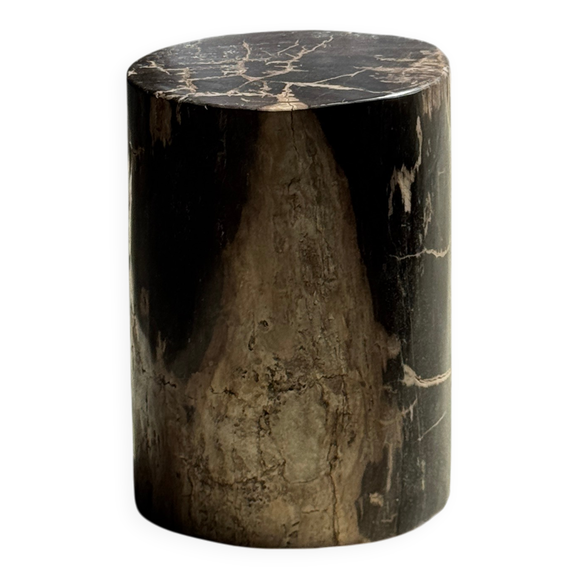 Black petrified wood side table with beige stripes, fine mesh, H35 D24 - 33