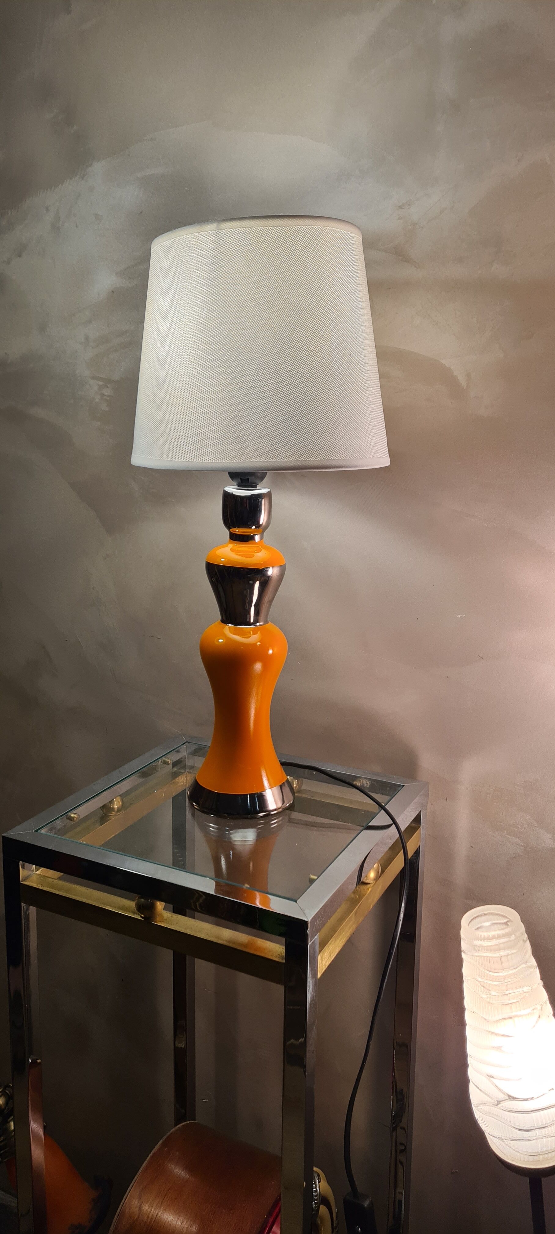 large lamp in ceramic silver and orange varnished