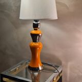 large lamp in ceramic silver and orange varnished