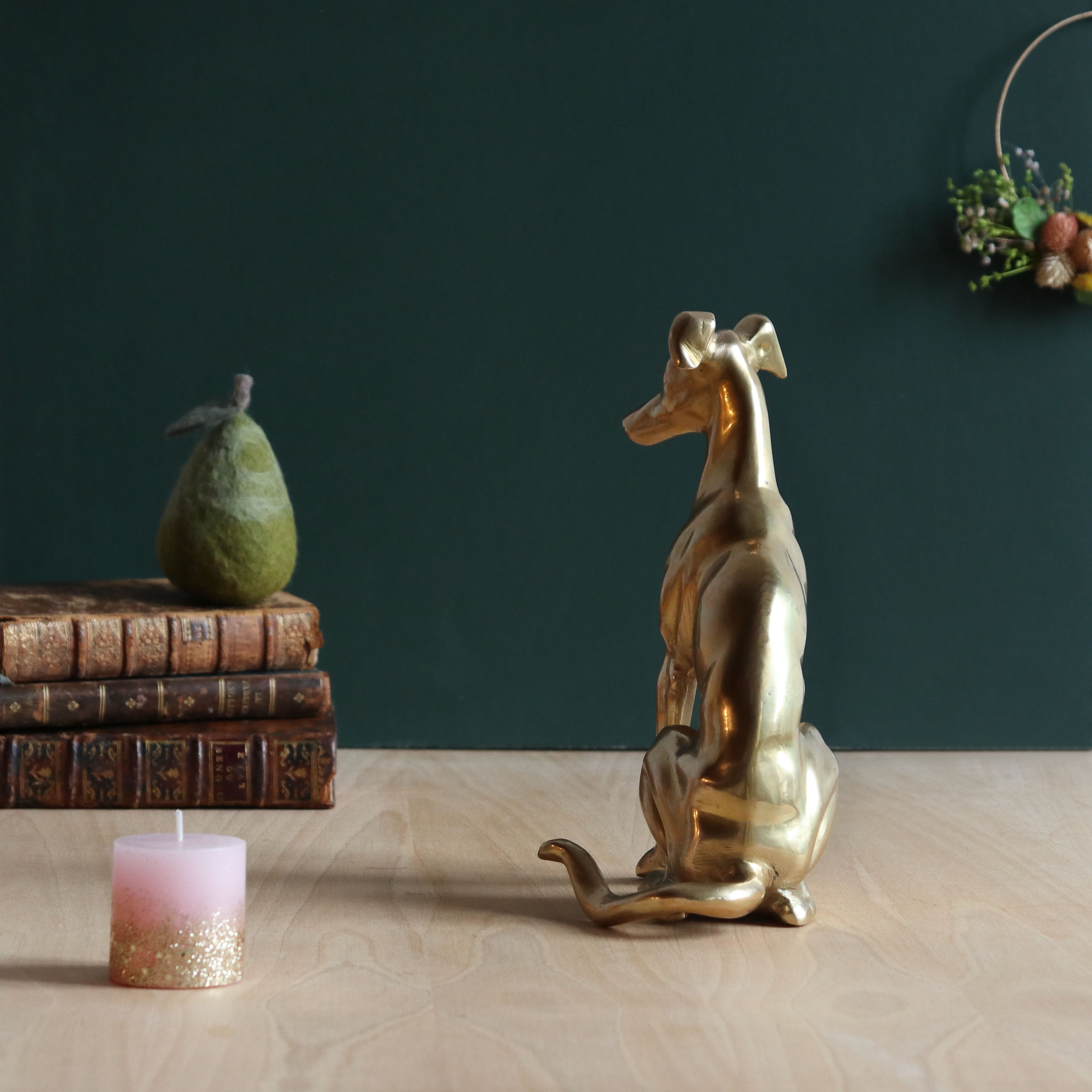 Vintage brass greyhound sitting dog from the 70s, height 25 cm