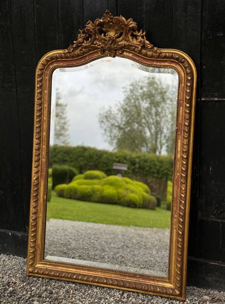 Louis XV Style Mirror In Stuccoed And Gilded Wood Circa 1880, Beveled Glass