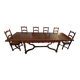 Marquetry wooden dining table with its 6 chairs.