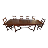Table à manger en bois marqueté avec ses 6 chaises