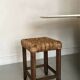 Solid oak stool with woven hemp seat by Audoux Minnet.
