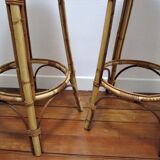 Pair of rattan bar stools and vintage bamboo