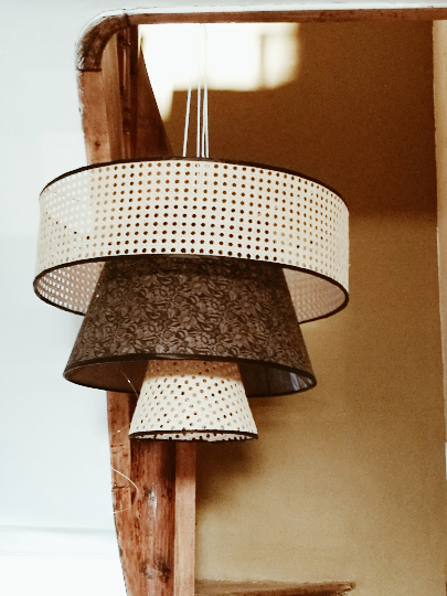 Large triple lampshade in cannage