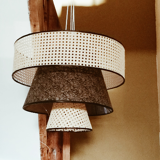 Large triple lampshade in cannage