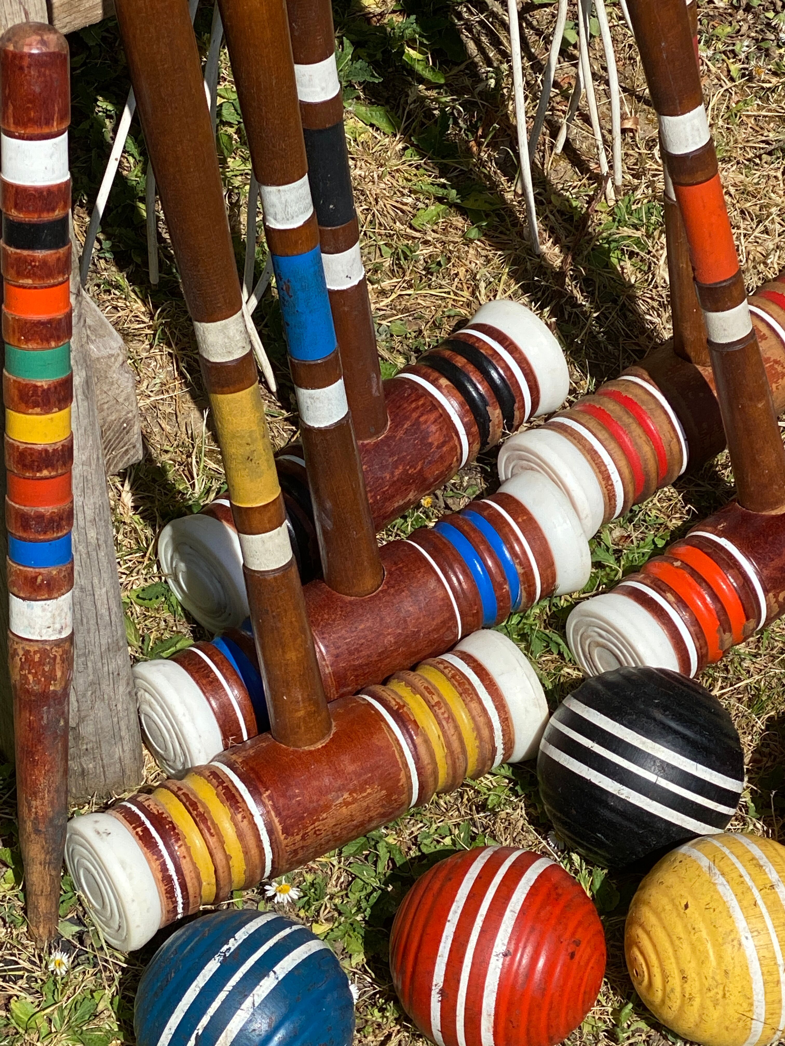 Old wooden croquet game